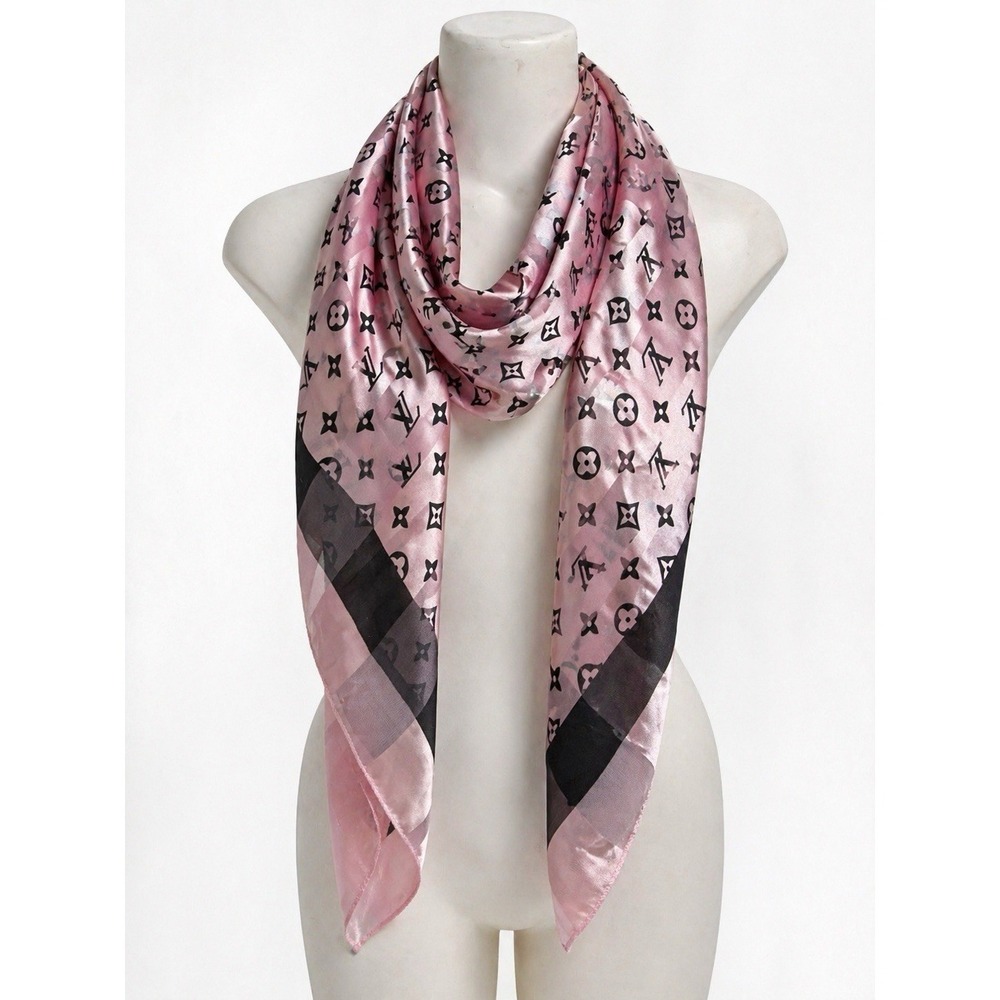 Louis Vuitton Monogram Gradient Silk Scarf • Pink Black Checkered LV Wrap *Read